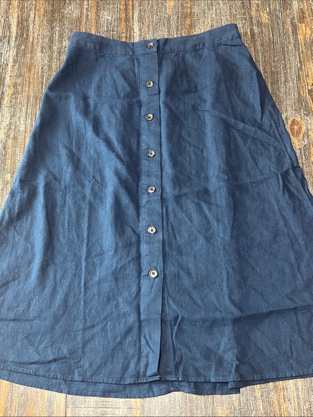 LC Lauren Conrad Navy Button-Front Midi Skirt Linen Blend